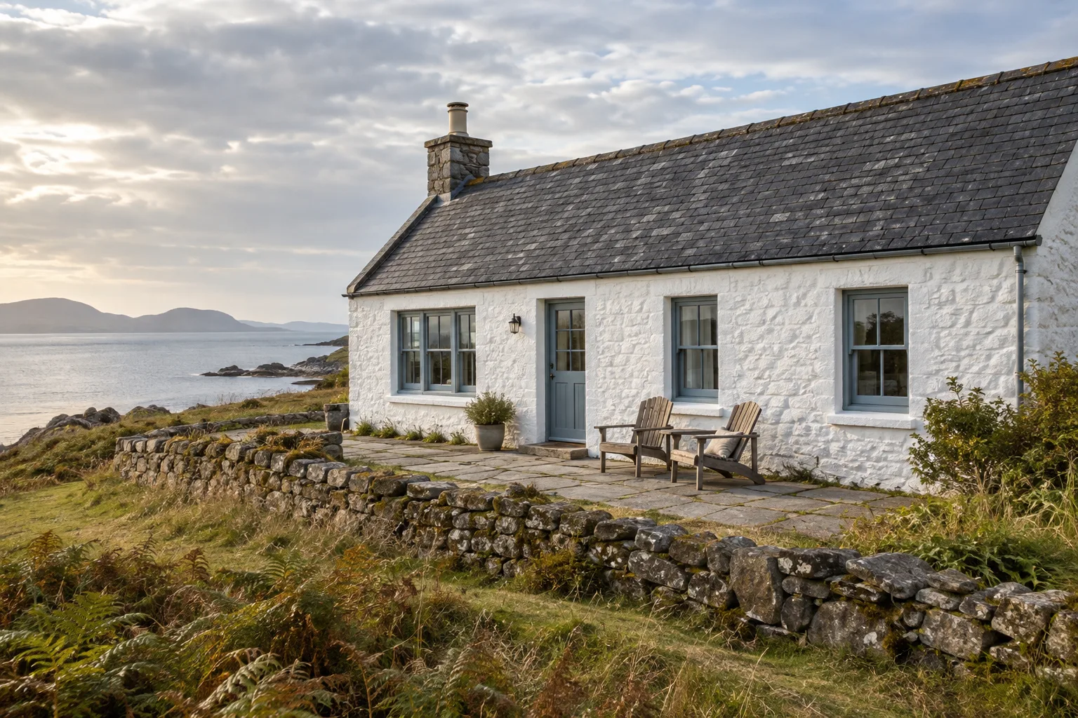 Bracken & Tide, our fictional demo cottage, overlooking the sea
